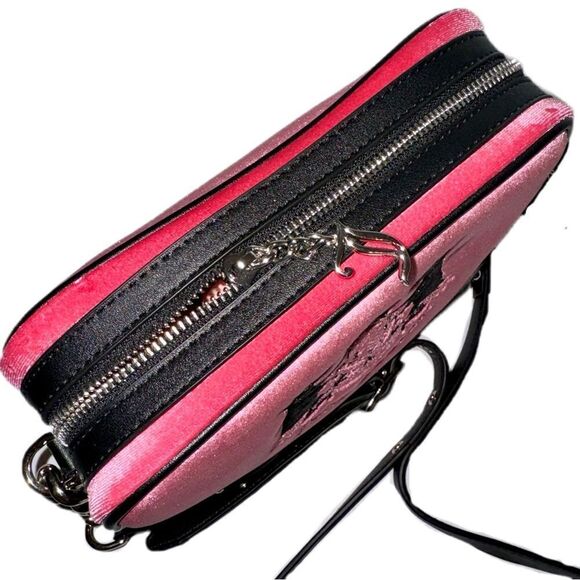 Juicy Couture Hollyhock Candy Pink Velour & Black Faux Leather Crossbody Bag - Picture 10 of 15